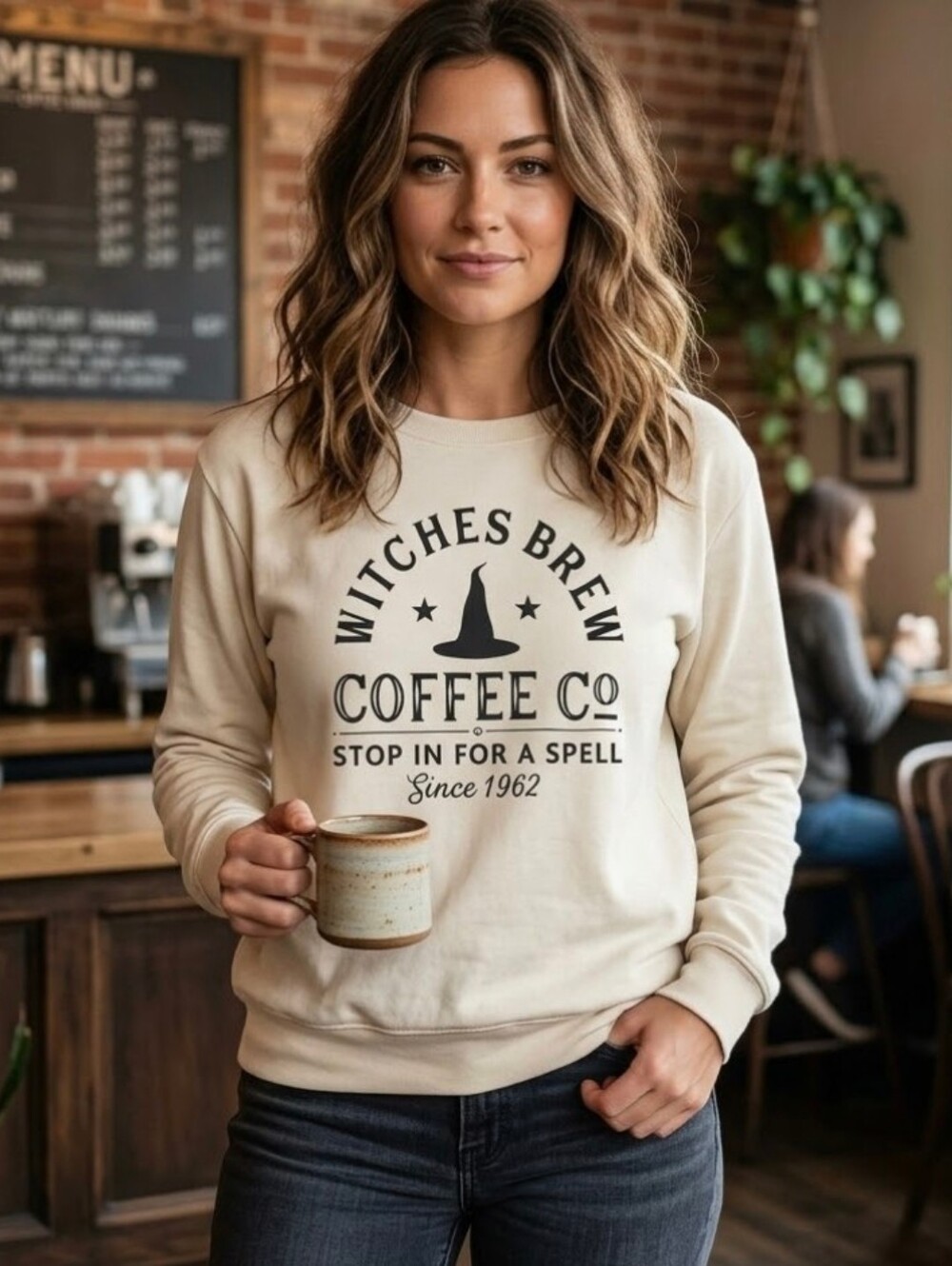 Witches Brew Coffee Crewneck Sweater Size L Large Fall Graphic Pullover Shirt